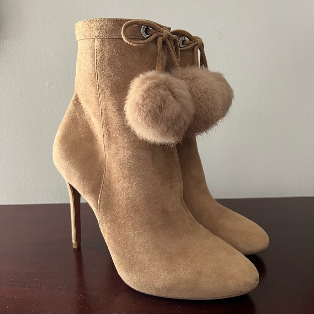 Michael Kors tan suede high heel bootie